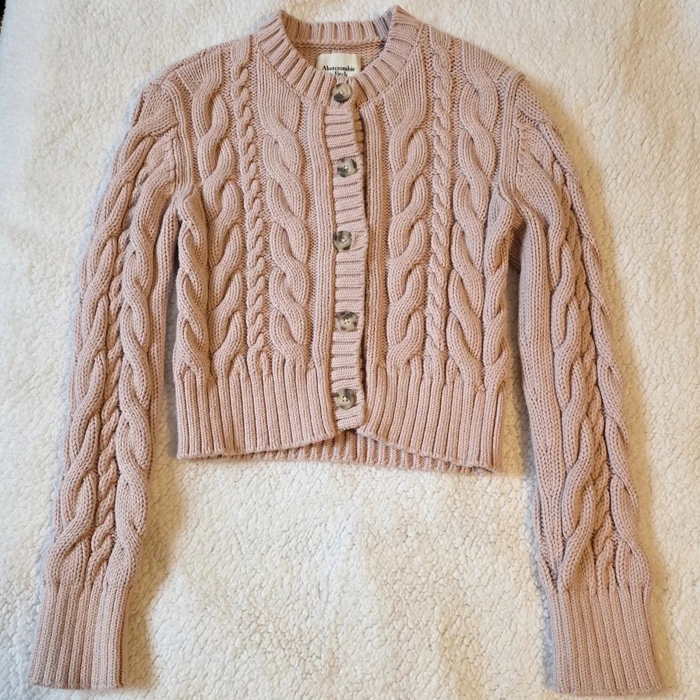 Abercrombie heavy knit pink button up sweater - Picture 4 of 6